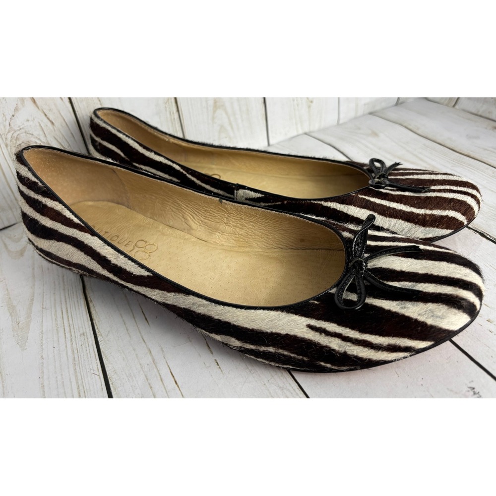 Boutique 58 Zebra Print Calf Hair Ballet Flats Brown White Leather Sole Size 9